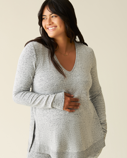 CozyKnit Maternity & Nursing V-neck Top | Grey Heather
