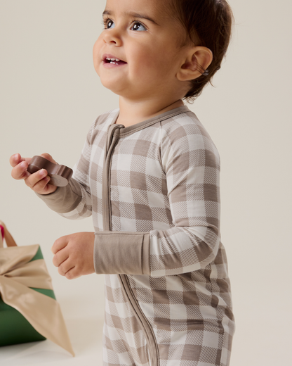 Bamboo Baby Pajama | Taupe Gingham