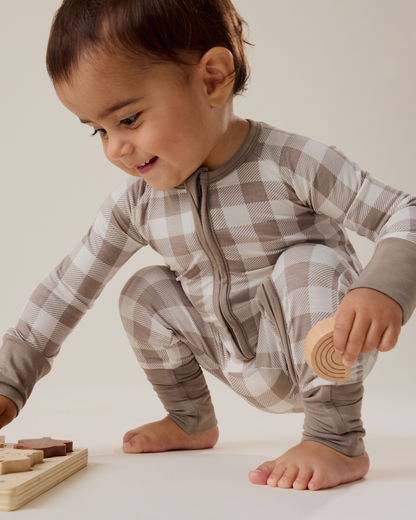 Bamboo Baby Pajama | Taupe Gingham
