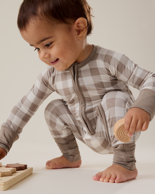 Bamboo Baby Pajama | Taupe Gingham