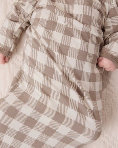 Cozy Bamboo Baby Gown & Hat | Taupe Gingham