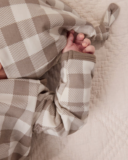 Cozy Bamboo Baby Gown & Hat | Taupe Gingham