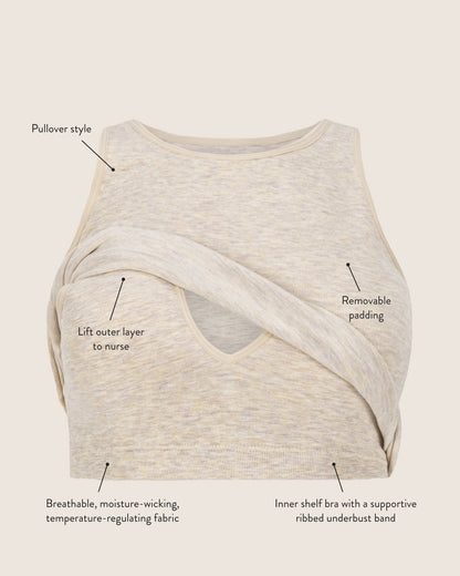 Sublime® Bamboo Maternity & Nursing Longline Bra Top | Oatmeal Heather
