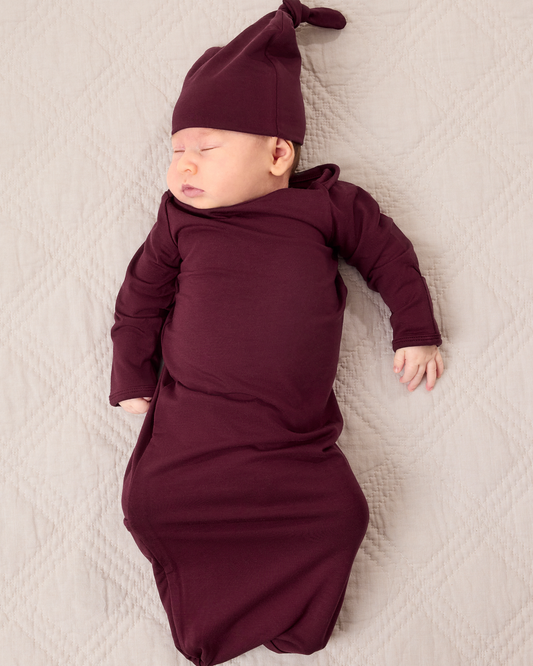 Cozy Bamboo Baby Gown & Hat | Deep Burgundy